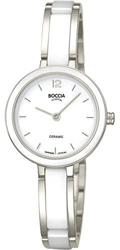 Boccia Damen Armbanduhr mit Gehäuse aus Titan und Keramik, in der Farbe, Silber/Weiß, Armband aus: Titan, Gehäusedurchmesser: 28.3 mm, 3333-01