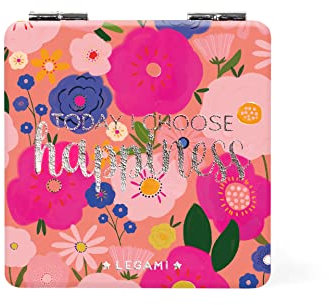 Legami - Specchietto da Borsetta, con Specchio Ingranditore, senza Distorsioni, Ideale per la Borsetta e per il Viaggio, 6x6 cm, Tema Flowers