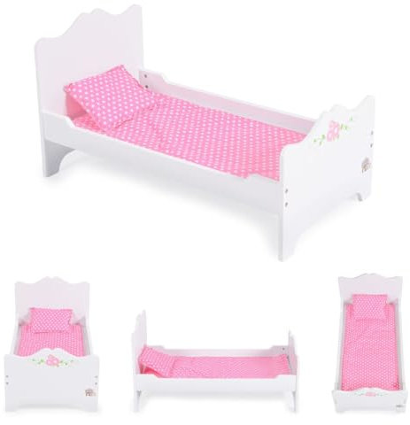 Moni Puppenbett PH12B019 aus Holz, Maße 48 x 32 x 30 cm, Kissen und Unterlage weiß