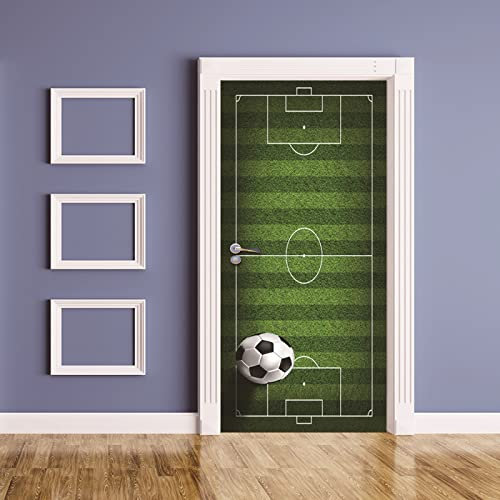 Türtapete Selbstklebend 3D 77X200 Fußball Grün Weiß Türtapete Selbstklebend Türposter,Fototapete Selbstklebend 3D Pvc Türaufkleber Diy Türbild,Türfolie Poster Tapete