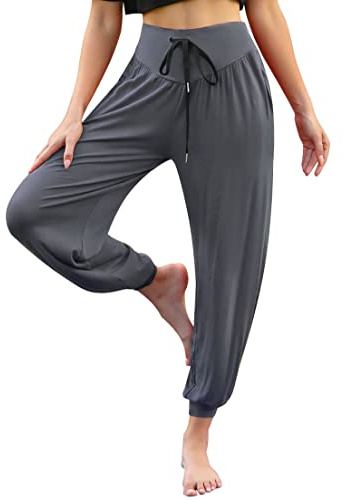 Terecey Pantalon Sarouel Femme Fluide Taille Élastique Léger pour Yoga