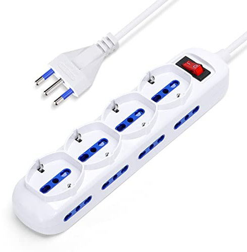 Aigostar Multipresa Ciabatta Elettrica 12Posti 4 Polivalente Schuko 8 Spina Italiana 10/16A, 250v/3680W, Cavo 3 Metri, Bianco