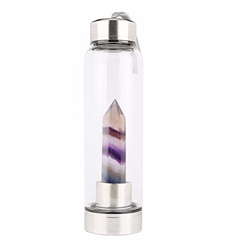 SAHKGYE Natural Crystal Water Bottle Quartz Crystal Healing Point Crystal Obelisk Wand Glass Gem Water Bottle Reiki Elixir Glass Healing Energy Water Bottle Gemstone Infused Water Bottle