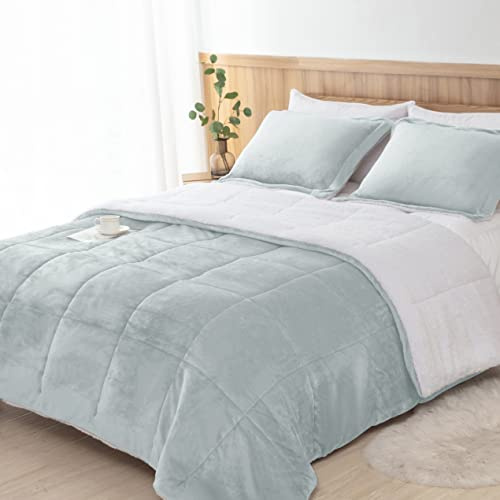 Seward Park Light Grey Sherpa Comforter Set Twin XL Size, All Season Soft Warm Fleece Fall Blanket, Winter College Dorm Bedding Sets with 1 Pillow Sham