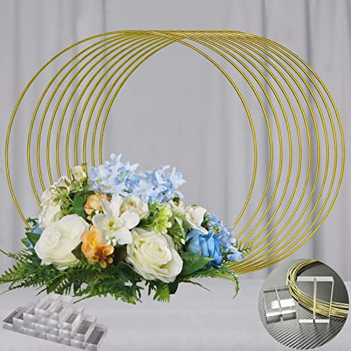 YALLOVE 10 Stück 35cm Metallringe zum Basteln Kranzringe Blumenreifen Makramee Ringe mit Acrylbasis für Tischdekorationen Kernstück Hochzeitskranz Traumfänger Wandbehänge DIY Hoops