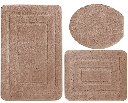 Euromat Badematte Badezimmerteppich Badteppich – rutschfest, Weich, Waschbar, Schnelltrocknend – Alor 3 TLG Set (Braun)
