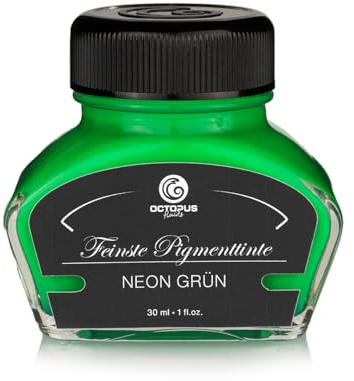 Octopus Fluids Neon-Textmarkertinte für Füllhalter, Grün, 30 ml | Pigmentierte, lichtechte Tinte zum Markieren und Schreiben, fluoresziert in Neon-Grün unter UV-Licht