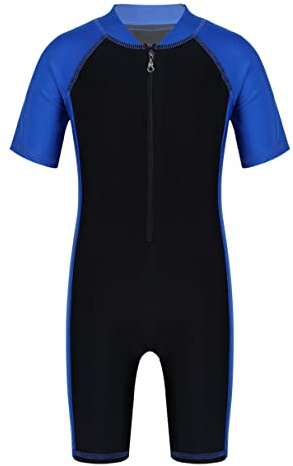 YiZYiF Boys Swimming Costume Zip up Sun Protection One Piece Swimsuit Swimwear Surfing Diving Wet Suits Blue&Black 15-16 Years
