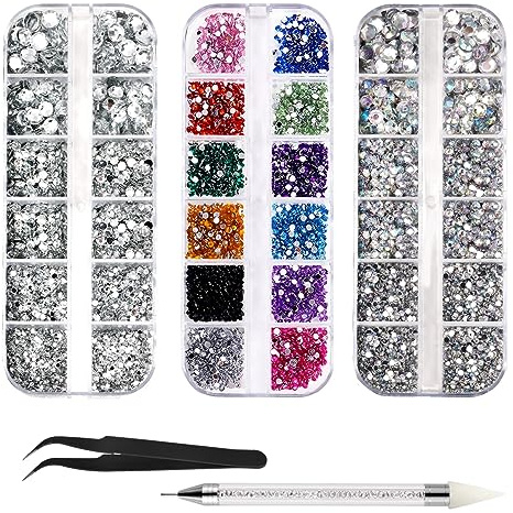 4600 Stück Strasssteine für Nägel, Nagel Glitzersteine 3 Verschiedene Stil Flache Nail Gems mit Pinzette und Strass Picker Dotting Pen für Nägel/Kleidung/Handwerk
