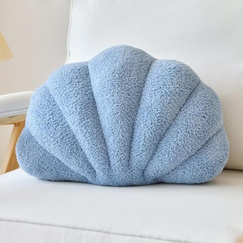 Lfsaaj Muschelförmige Wurfkissen, weiches Heimdekorationskissen, Plüschkissen für Bett, Couch, Wohnzimmer, Sofa, Raumdekoration, Akzent-Dekokissen (33 x 25,4 cm, Staubblau)