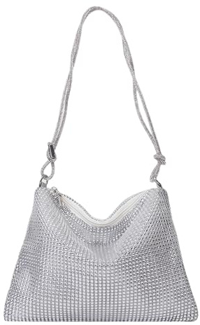 MEMOFYND 1 stück diamantbesetzte Umhängetasche, modisches Dinner-Party-Zubehör, einfache Clutch-Tasche, elegante Damenhandtasche, tragbarer Organizer, geeignet für Hochzeit, Abschlussball (Silber)