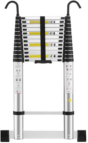 STANEW Scala telescopica 5,0 m in alluminio, bracciolo removibile, estensibile, multi-funzione, stabile scala, carico massimo 150 kg