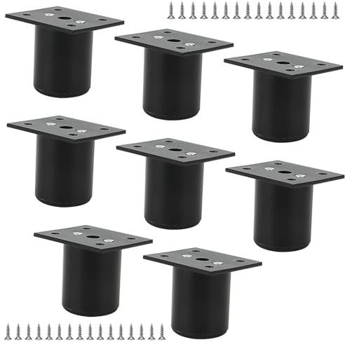 ZEONHAK 8 PCS 50mm Black Furniture Feet, 2 Inch Adjustable Cabinet Legs with 32 Screws, Adjustable Furniture Replacement Legs for Cabinet