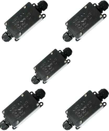 5 Pcs IP66 Waterproof Junction Box, 2-Way Outdoor Electrical Cable Wire Connectors, Black Extension Cable Connectors Junction Boxes with PG9 Glands for Ø3mm-8mm Ø6mm-10mm Cable Cord