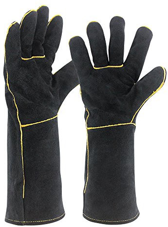 OLSON DEEPAK Schweißerhandschuhe Hitzebeständig/Feuerbeständig Handschuhe für Ofen/Grill/Kamin/Ofen/Herd/Topfhalter/Hochleistungs-/Bissfester Handschuh,14inches, Schwarz