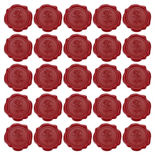 PATIKIL 25 Stück Selbstklebende Wachssiegel, Siegellack Aufkleber Vintage Geprägte Siegellackstempel Dekoration für Einladungen Umschläge Grußkarte, Rot (Rose)
