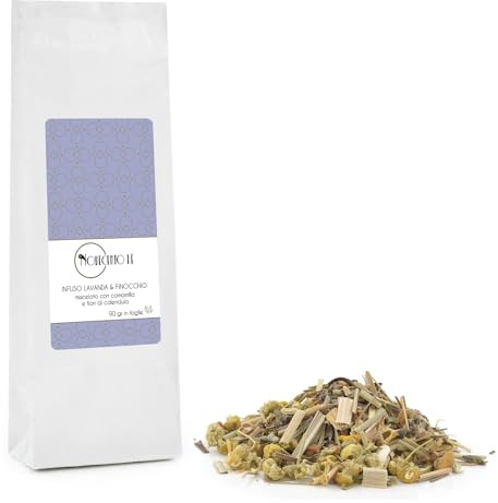 Novecento Tè® | Infuso Rilassante Lavanda Finocchio | Tisana Lavanda Finocchio Calendula Foglie - 90 Gr | Infuso Relax Sacchetto Erbe Sera No Caffeina