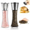 Salt and Pepper Grinder Set - 2Pack Stainless Steel Salt Manual Pepper Mills with Adjustable Coarseness for Spices and Seeds Fits in Home, Kitchen, Outdoor (No Salt and Peppercorns) - Tall