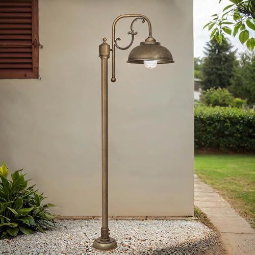 Stehlampe außen Messing massiv Glas 148 cm in Bronze Antik matt IP44 E27 Rustikal Außenleuchte Garten Hof Wegeleuchte außen