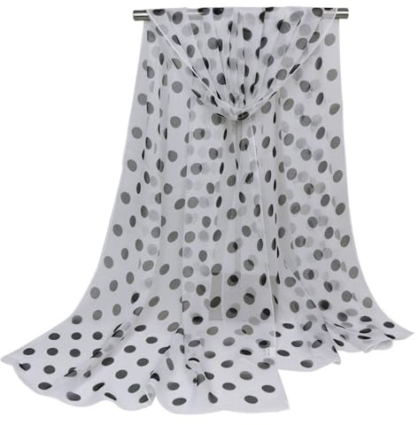 Punkte Georgette Schal Damen - Halstuch Tuch, Scarf 160x50cm, Lang Weich Schal Stola für Abendkleid, Bräute Brautjungfern Hochzeit, Festlich, für Frühling Sommer Ganzjährig, Weiß