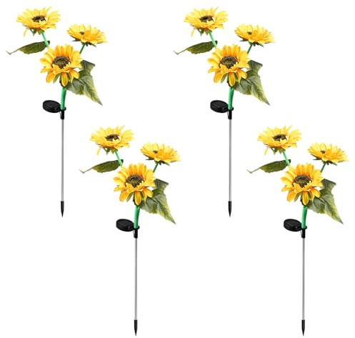 Fiori solari girasoli per giardino esterno 4 pezzi 3 fiore luci solari per esterno luci solari giardino IP65 impermeabile illuminazione giardino per decorazione giardino prato aiuole campi sentieri.