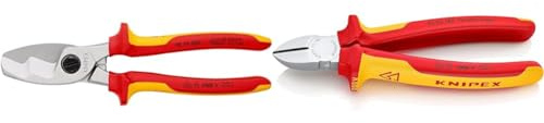 Knipex Kabelschere mit Doppelschneide verchromt, isoliert mit Mehrkomponenten-Hüllen & Seitenschneider, verchromt, 180 mm, Chrom-Vanadium Stahl