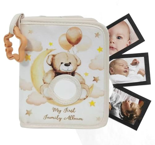 Baby Fotoalbum - Bär Design Weiche Fotoalben Bilderbuch | Schöne Anfänge Klassische Babyfotos, Tragbares Multifunktionales Bilderalbum mit Sternhaken für Zuhause, Krippe, Kinderwagen