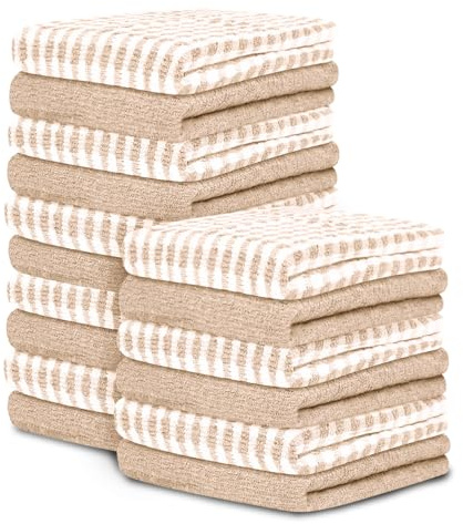 GC GAVENO CAVAILIA Large Tea Towels Pack of 16 | 46 x 65 Cm Check Tea Towels Bar Kitchen Towels Set | Absorbent Chef Tea Towel Dish Cloths | 35% Polyester, 65% Cotton Dish Towels, Natural