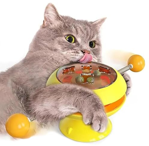 Cat Spinner, Interactive Cat Training Toy | Suction Cup Cat Spinner Toy | Indoor Cat Toys, Cat Toothbrush, Kitten Teething Toys,