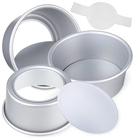 PRETYZOOM Juego de 6 Moldes para Pasteles Redondos de 6 Pulgadas Moldes de Aluminio para Pasteles Fondo Extraíble Revestimientos de Papel Antiadherentes para Hornear Incluidos