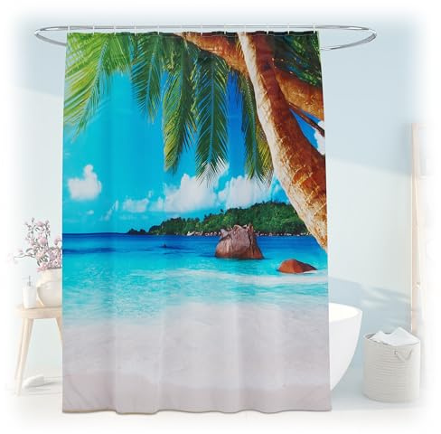 Relaxdays Tropical duschdraperi 180 x 200, anti-mögel, tvättbar, 12 ringar, badkarsgardin, flerfärgad