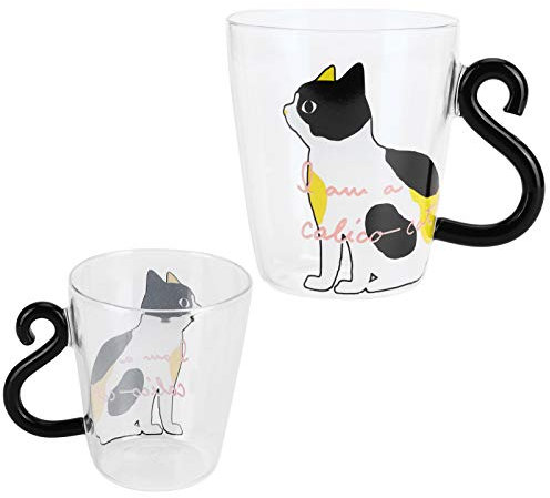 2 pezzi tazza di vetro simpatico gatto, tazza da caffè in vetro borosilicato alto 300 ml tazza di latte in vetro bicchiere trasparente per bevande succhi di tè (Gatto Bianco)