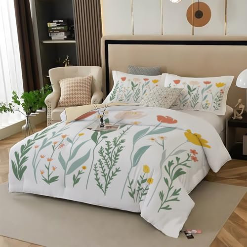JEDTAKCT Reversibel Bettwäsche 135X200 Winter Cartoon-Tulpen Druck Bettwäsche Wintermotiv Aquarell-Blumen Weihnachts-Bettwäsche 135X200 + 80X80 cm - Winterbettwäsche Microfaser
