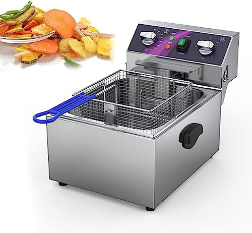Deep Fryer Tank 10 Litre 20 Litre, Electric Deep Fryer With Basket Stainless Steel Oil Fryer, Stainless Steel Countertop Tank Deep Fryer W/Fryer Basket, For Home Kitchen Restaurants (Color : Single)