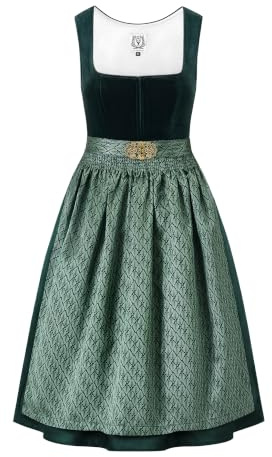 DIRNDLSTERN Damen Trachtenkleid Grün - Trachtenrock Midi Samt Dirndlkleid Oktoberfest Outfit mit Dirndlschürzen