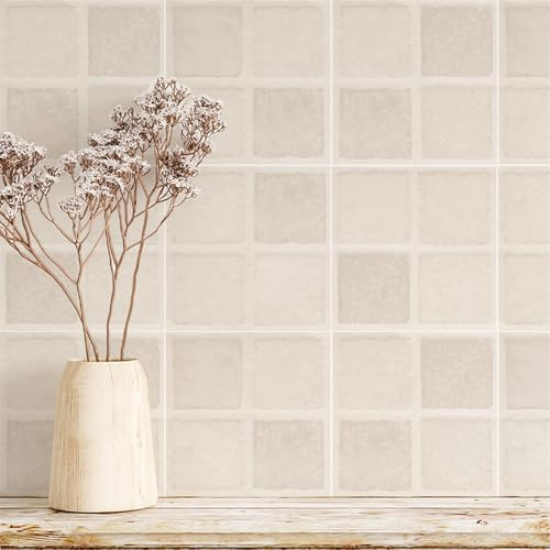 Mattonelle Adesive 15X15 Beige Adesivi Per Piastrelle,Pvc Autoadesivo Resistente Al Calore Impermeabile Piastrelle,Piastrelle Da Bagno, Decorazione Domestica(50Pcs)
