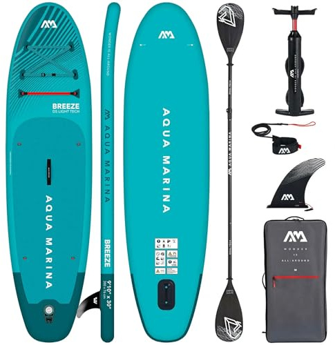 CampSup Aqua Marina Breeze 9'10 – Aufblasbares SUP Board Allround für Anfänger mit Doppelpaddel – Stand Up Paddle Board Komplettset – Limited Edition Blau