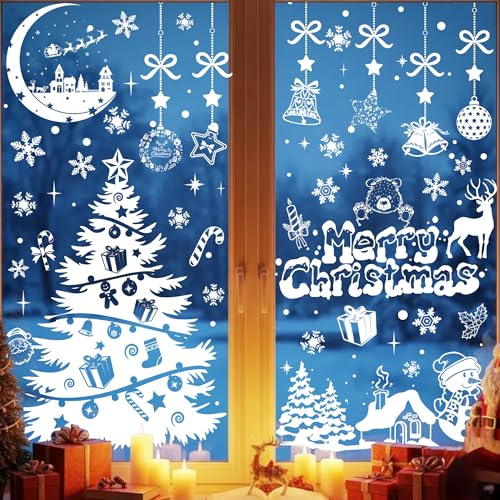 Singtis 10 Blatt Fensterbild Weihnachten Selbstklebend - Wiederverwendbare Deko Fenster Fensteraufkleber Weihnachten Wiederverwendbar, Weihnachts Fensterbilder für Winter Weihnachten deko