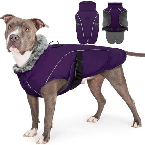 Hundemantel XXL, Hundepullover Grosse Hunde Mantel Winter mit Bauchschutz Pullover Hund Winter Hundeanzug Fashion Sports Hundemantel(Lila, 2XL)