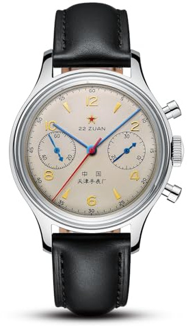 SEA-GULL 1963 International Edition, ST1901 Movement - Orologi da polso meccanici da uomo, orologio pilota con cronografo dell'aviazione, 37,4 mm, carica manuale, Nero , Cinturino