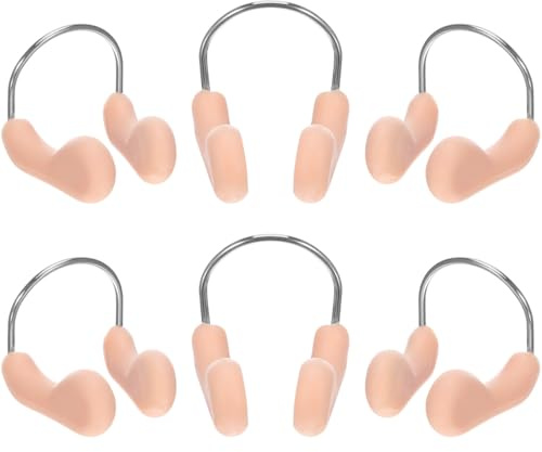 Alasum 6Pcs Waterproof Swimming Nose Clips, Soft Silicone Nose Plugs for Adults & Kids, Comfortable Anti-Choking Swim Clip for Underwater Protection, Diving, and Pool Training (Beige)