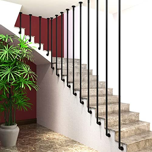 Moderna ringhiera per scale a forma di L, antiscivolo, per anziani, guida per scale interne ed esterne, tubo zincato rotondo, metallo in ferro battuto nero