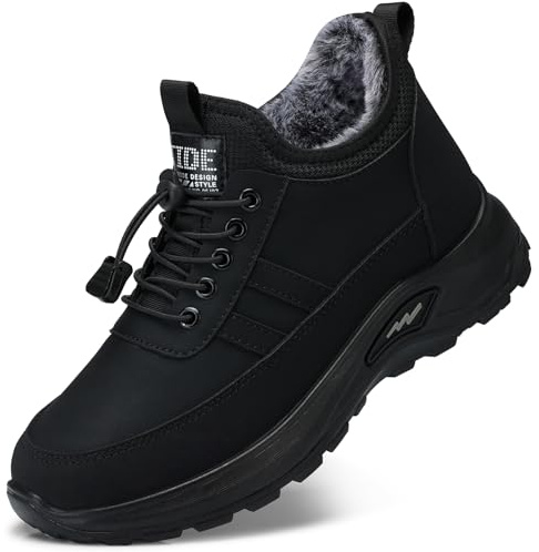 SHIBEVER Winter Snow Boots for Women: Waterproof Ankle Booties Warm Fur Lined Slip on Comfortable Walking Short Shoes Black Size 10.5