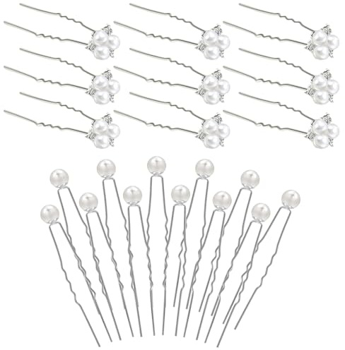 18+18 Pcs Pearl Hair Clips Wedding Hair Accessories Pearl Bobby Pins for Brides Bridesmaids Flower Women Girls (Silver)