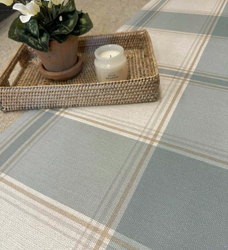 GAULAN 500683397 Papier peint vinyle à carreaux écossais, effet lin en relief, coloris bleu ciel et bleu pour mur salon cuisine chambre couloir meuble - Échantillon DIN A4