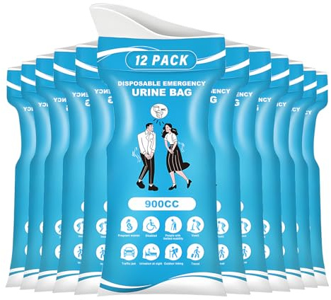 Sahunfri Lot de 12 sacs à urine portables pour homme et femme, 900 ml, sacs urinaires d'urgence, sacs de toilette pour camping, voyage, extérieur