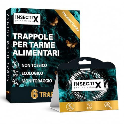 Trappole per Tarme delle Dispense (6 Pezzi) | Trappole a Feromoni per Cucine, Dispense & Armadi Alimentari | Rilevamento Tarme della Farina & Tignola Indiana | Monitora Farine | Inodore