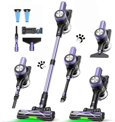 NYXAL Akku Staubsauger 48KPa/500W/55Min Laufzeit, Staubsauger Kabellos mit Wandmontierter Ladestation, Selbststehend, LED Display, Anti-Tangle-Bürste, Für Tierhaare, Teppiche & Hartböden, Violett