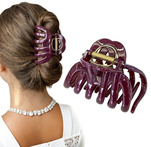 HORREX Claw Clip Vintage 9 CM Große Haarklammer Trendiger Look (Rot) | Haarspangen Damen für Dünnes Dickes Haar, Hair Clips Rutschfestes, Stabiler Halt, Angenehm zu Tragen, Glänzend und Elegant
