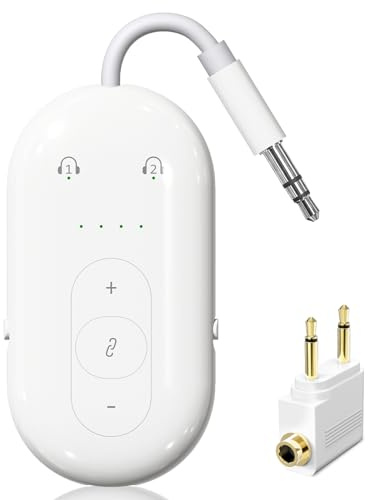 LOCCESS Airplane Bluetooth Adapter for Earphone, Bluetooth Audio Transmitter for for AirPods or Wireless Headphones, Transmitter Receiver 2 in 1 Dongle for Long Flight, Speaker, Car, Gym, TV